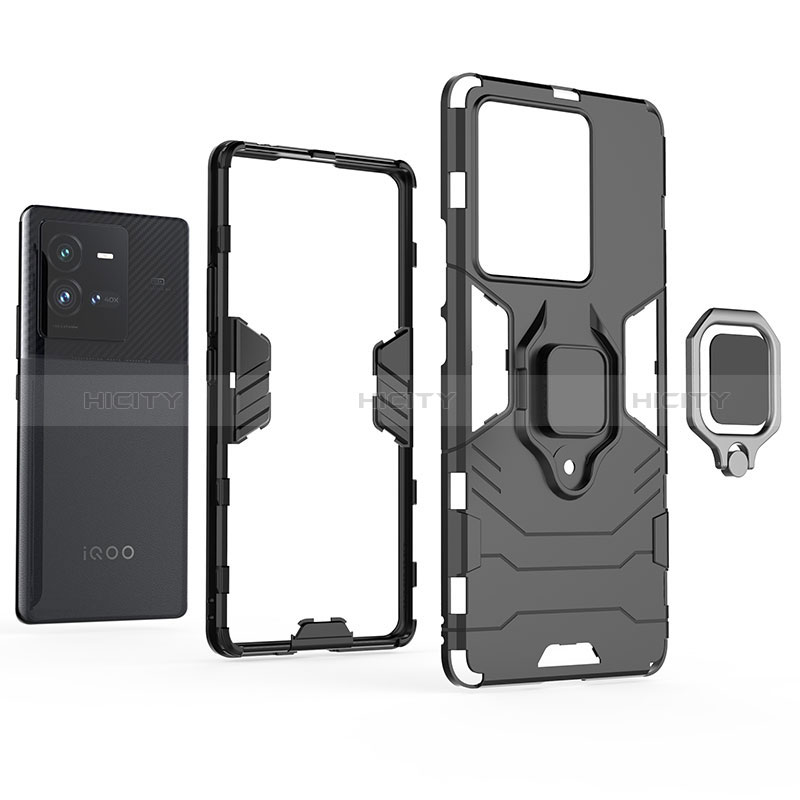 Coque Contour Silicone et Plastique Housse Etui Mat avec Magnetique Support Bague Anneau KC2 pour Vivo iQOO 10 Pro 5G Plus