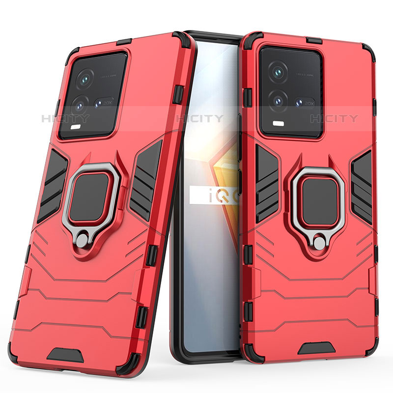 Coque Contour Silicone et Plastique Housse Etui Mat avec Magnetique Support Bague Anneau KC2 pour Vivo iQOO 9T 5G Rouge Plus