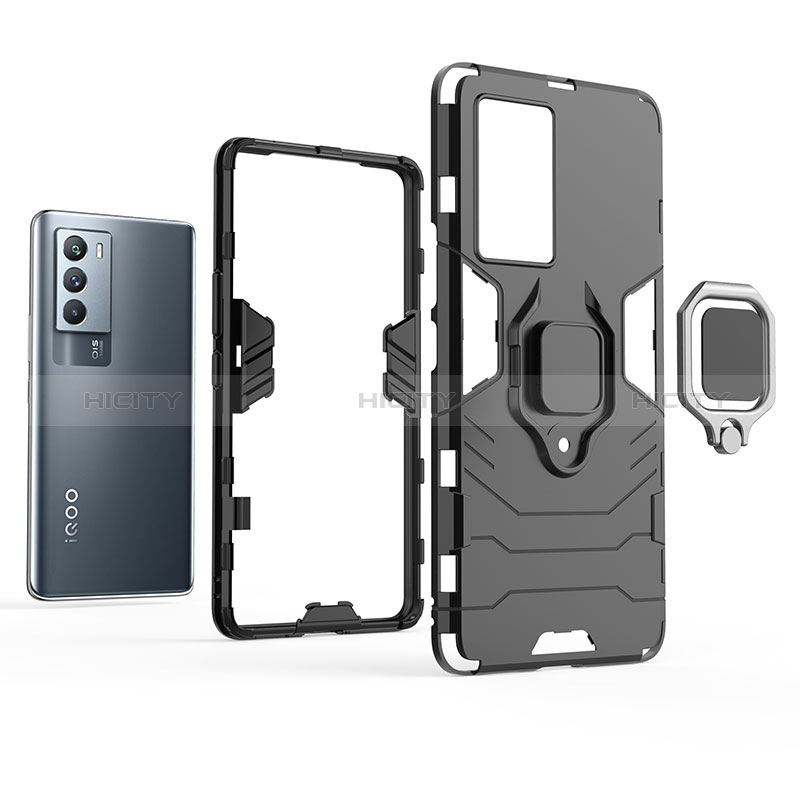 Coque Contour Silicone et Plastique Housse Etui Mat avec Magnetique Support Bague Anneau KC2 pour Vivo iQOO Neo5S 5G Plus