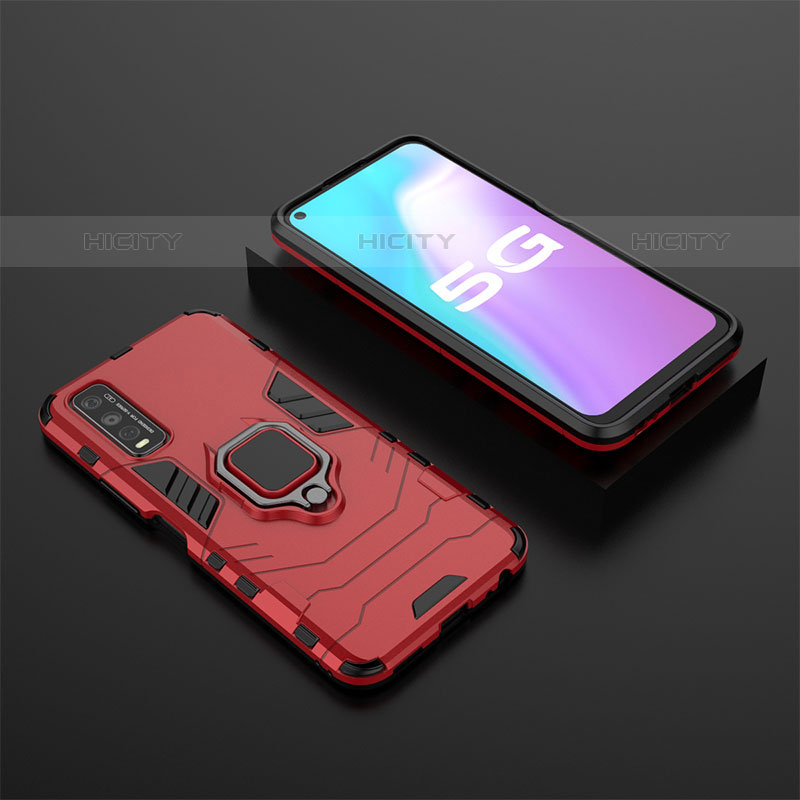 Coque Contour Silicone et Plastique Housse Etui Mat avec Magnetique Support Bague Anneau KC2 pour Vivo iQOO U1 Rouge Plus