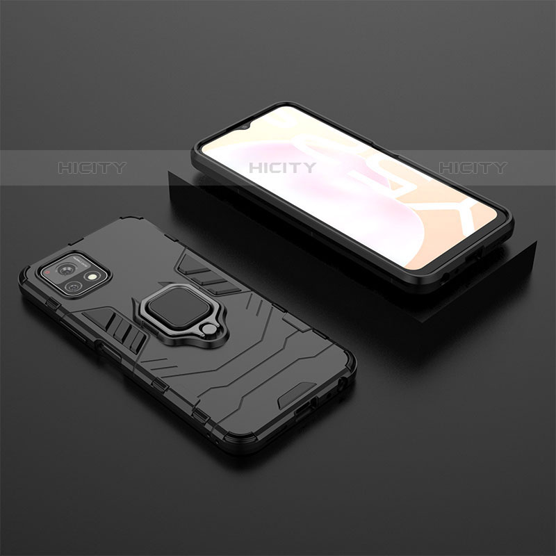 Coque Contour Silicone et Plastique Housse Etui Mat avec Magnetique Support Bague Anneau KC2 pour Vivo iQOO U3 5G Noir Plus