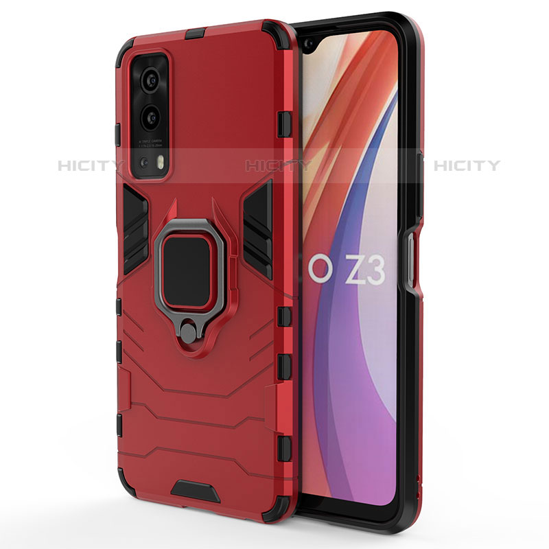 Coque Contour Silicone et Plastique Housse Etui Mat avec Magnetique Support Bague Anneau KC2 pour Vivo iQOO Z3 5G Rouge Plus