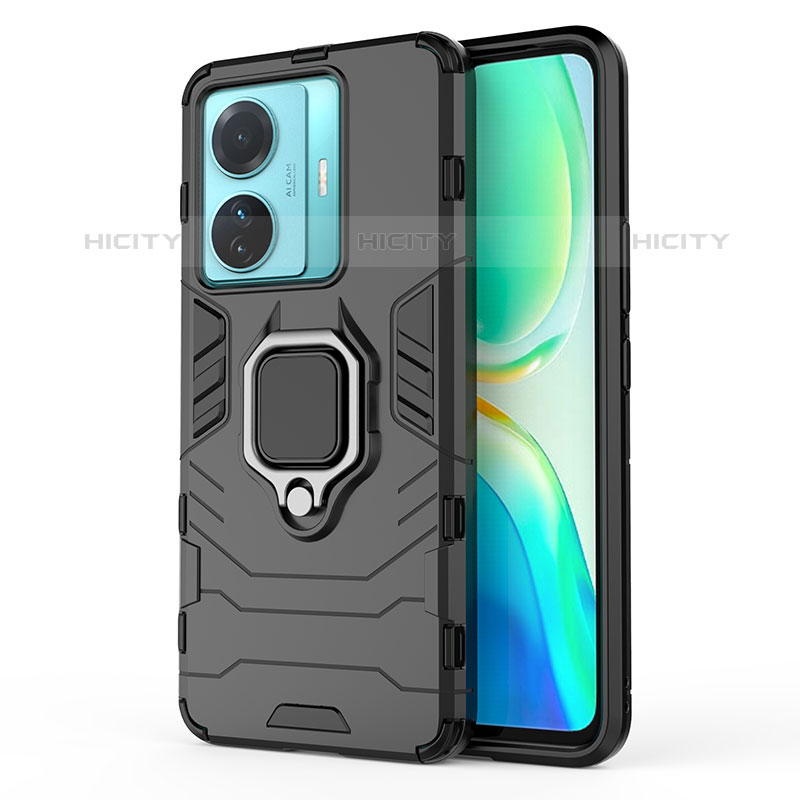 Coque Contour Silicone et Plastique Housse Etui Mat avec Magnetique Support Bague Anneau KC2 pour Vivo iQOO Z6 Pro 5G Noir Plus