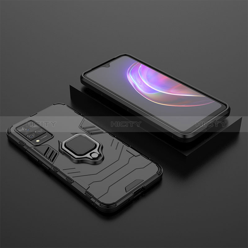 Coque Contour Silicone et Plastique Housse Etui Mat avec Magnetique Support Bague Anneau KC2 pour Vivo V21 5G Noir Plus