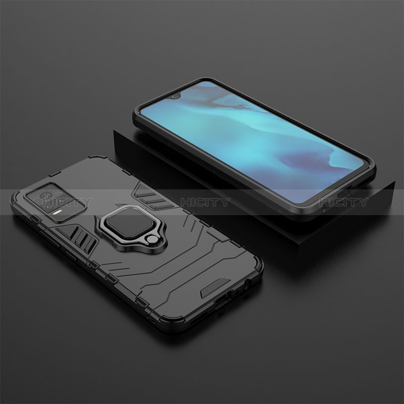 Coque Contour Silicone et Plastique Housse Etui Mat avec Magnetique Support Bague Anneau KC2 pour Vivo V21e 4G Noir Plus