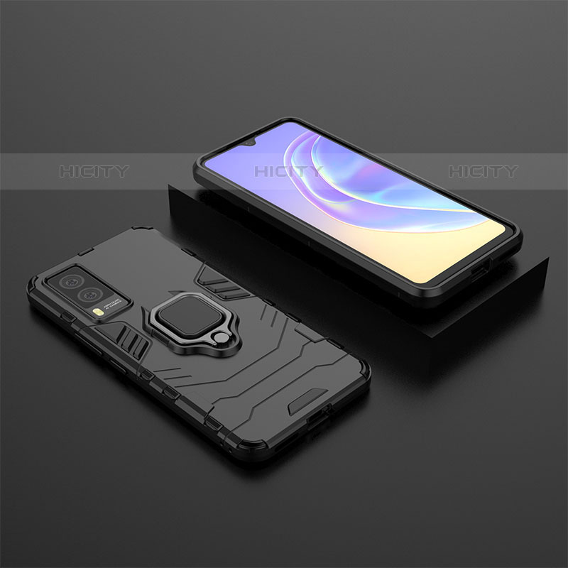 Coque Contour Silicone et Plastique Housse Etui Mat avec Magnetique Support Bague Anneau KC2 pour Vivo V21e 5G Noir Plus