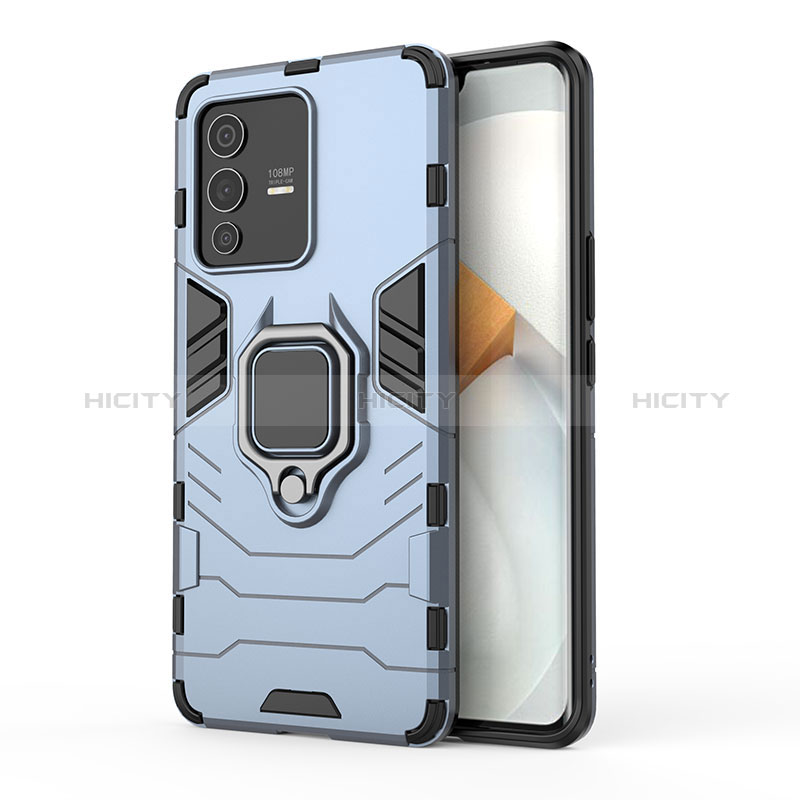 Coque Contour Silicone et Plastique Housse Etui Mat avec Magnetique Support Bague Anneau KC2 pour Vivo V23 Pro 5G Bleu Plus