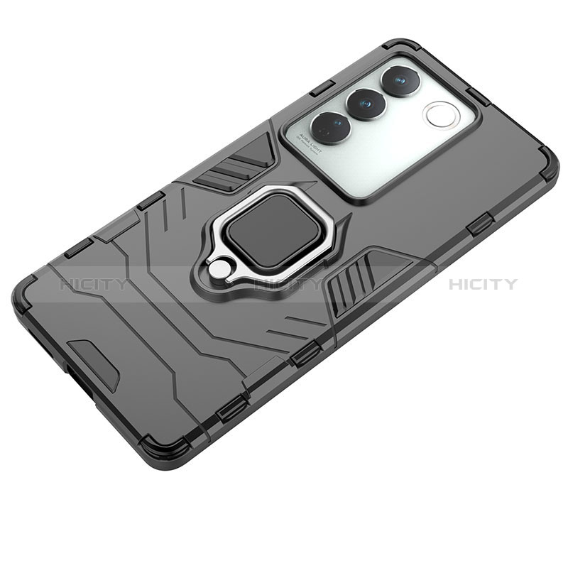 Coque Contour Silicone et Plastique Housse Etui Mat avec Magnetique Support Bague Anneau KC2 pour Vivo V27 Pro 5G Plus