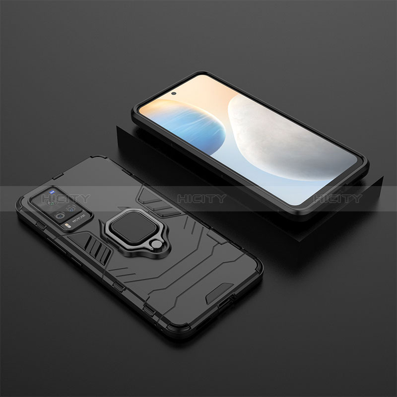 Coque Contour Silicone et Plastique Housse Etui Mat avec Magnetique Support Bague Anneau KC2 pour Vivo X60 Pro 5G Plus