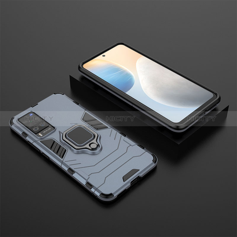 Coque Contour Silicone et Plastique Housse Etui Mat avec Magnetique Support Bague Anneau KC2 pour Vivo X60 Pro 5G Plus