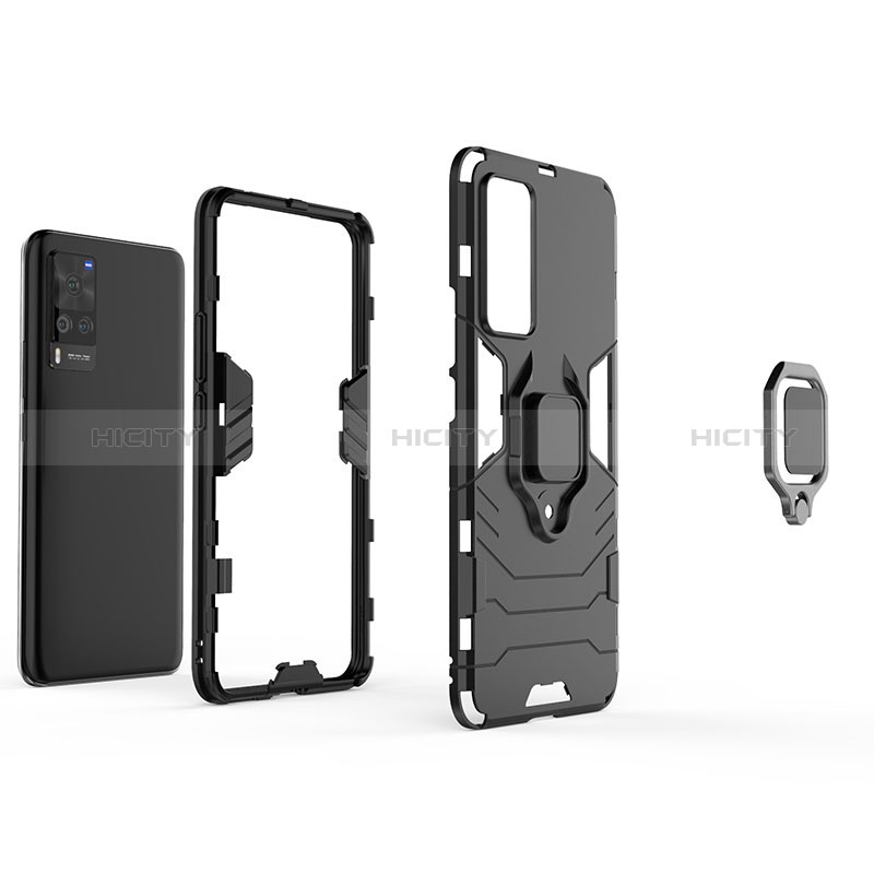 Coque Contour Silicone et Plastique Housse Etui Mat avec Magnetique Support Bague Anneau KC2 pour Vivo X60 Pro 5G Plus