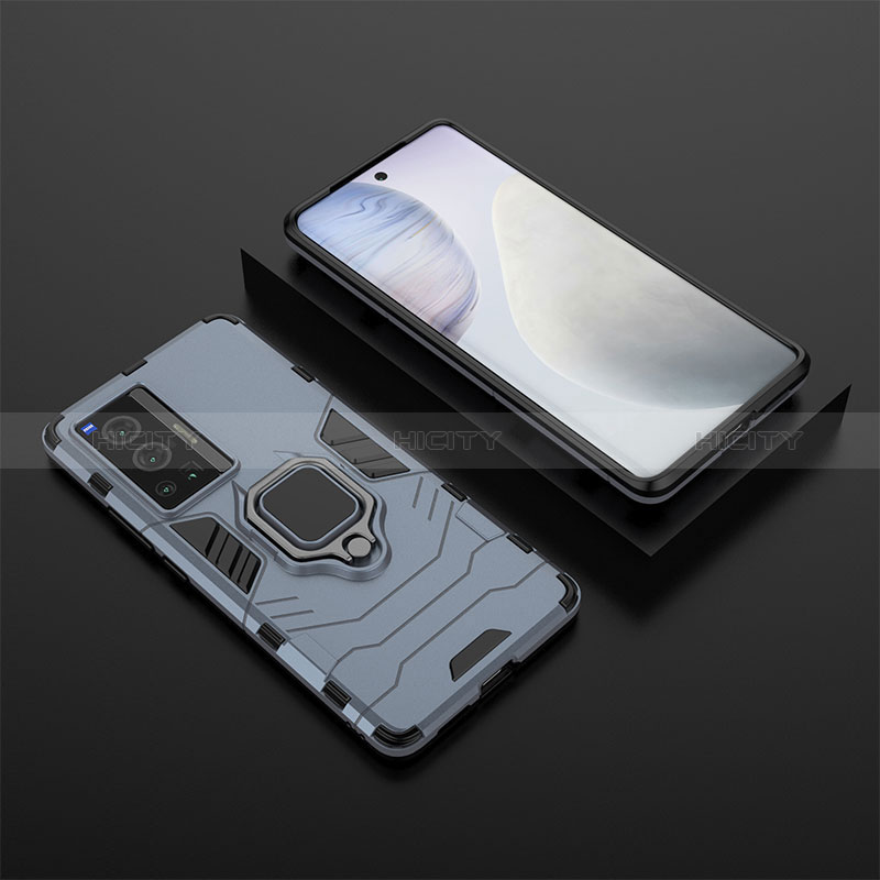 Coque Contour Silicone et Plastique Housse Etui Mat avec Magnetique Support Bague Anneau KC2 pour Vivo X70 Pro 5G Bleu Plus