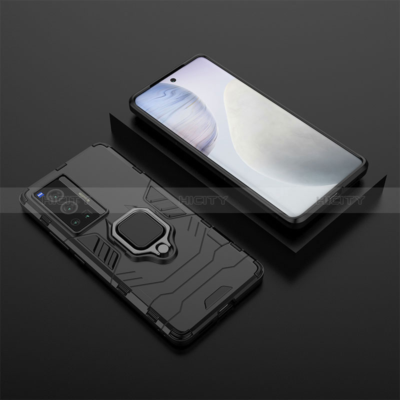 Coque Contour Silicone et Plastique Housse Etui Mat avec Magnetique Support Bague Anneau KC2 pour Vivo X70 Pro 5G Noir Plus