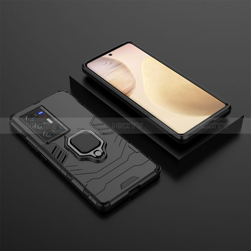 Coque Contour Silicone et Plastique Housse Etui Mat avec Magnetique Support Bague Anneau KC2 pour Vivo X70 Pro+ Plus 5G Plus