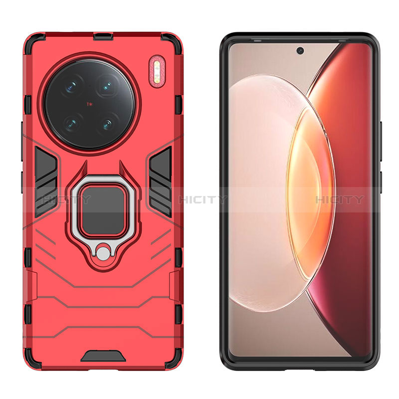 Coque Contour Silicone et Plastique Housse Etui Mat avec Magnetique Support Bague Anneau KC2 pour Vivo X90 Pro+ Plus 5G Plus