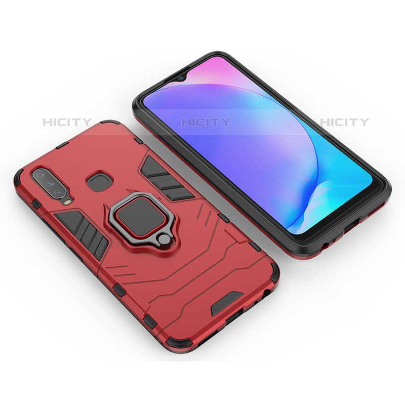 Coque Contour Silicone et Plastique Housse Etui Mat avec Magnetique Support Bague Anneau KC2 pour Vivo Y11 Rouge Plus