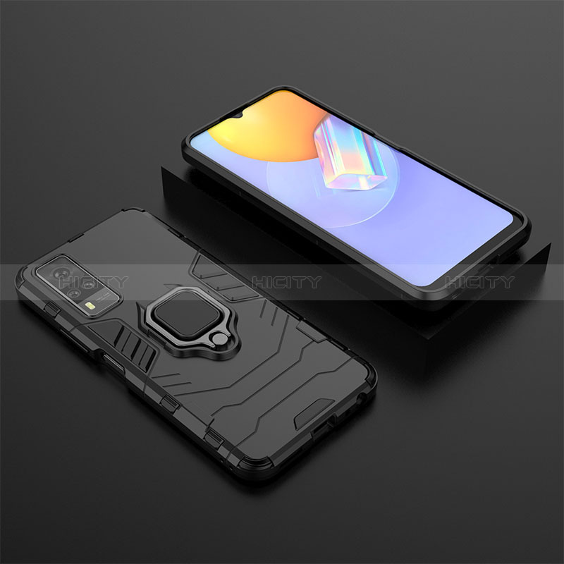 Coque Contour Silicone et Plastique Housse Etui Mat avec Magnetique Support Bague Anneau KC2 pour Vivo Y51 (2021) Noir Plus