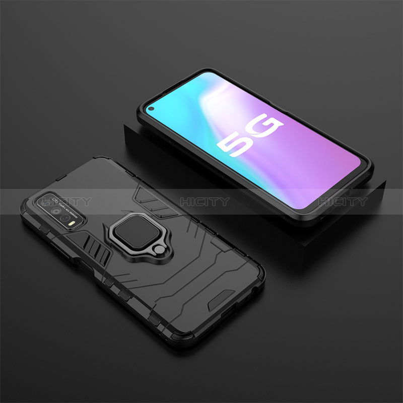 Coque Contour Silicone et Plastique Housse Etui Mat avec Magnetique Support Bague Anneau KC2 pour Vivo Y51s 5G Noir Plus