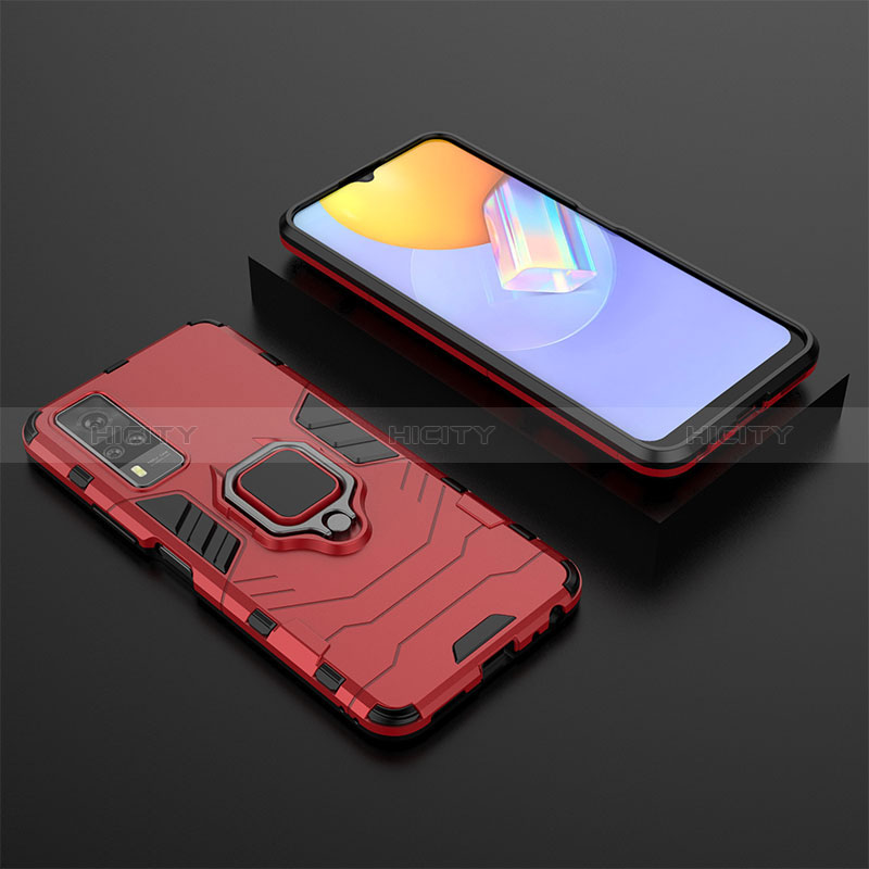 Coque Contour Silicone et Plastique Housse Etui Mat avec Magnetique Support Bague Anneau KC2 pour Vivo Y53s NFC Rouge Plus