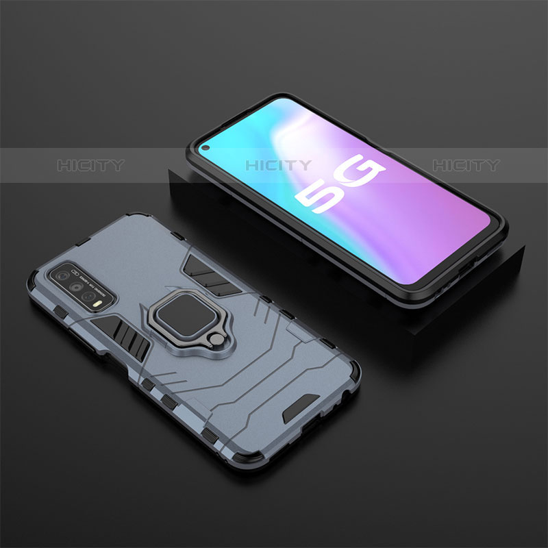 Coque Contour Silicone et Plastique Housse Etui Mat avec Magnetique Support Bague Anneau KC2 pour Vivo Y70S 5G Bleu Plus