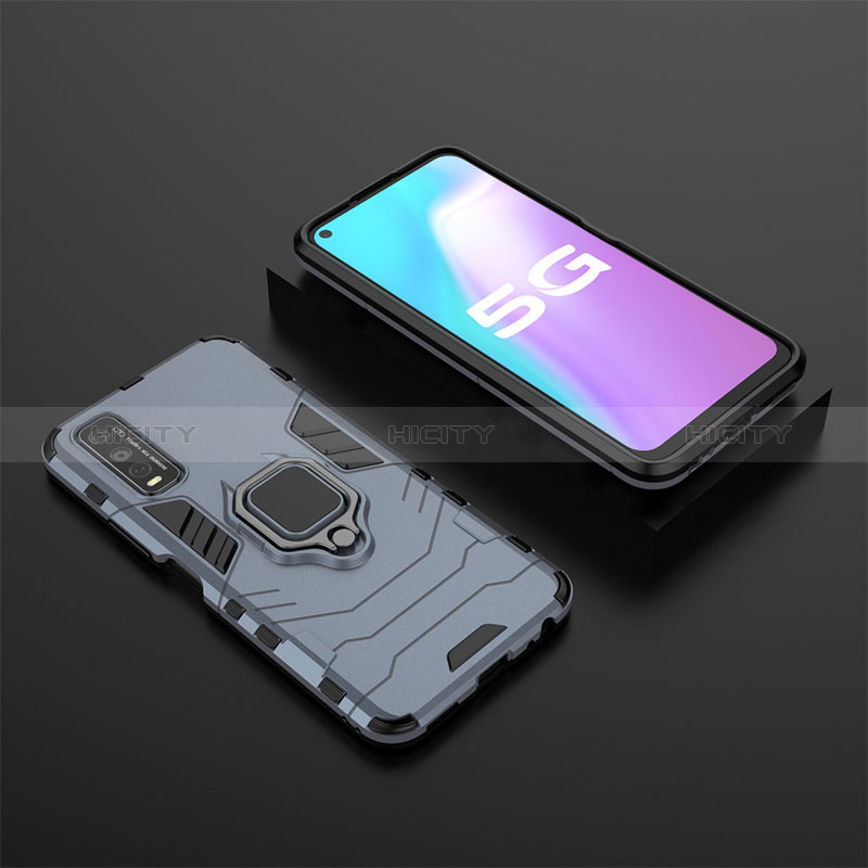 Coque Contour Silicone et Plastique Housse Etui Mat avec Magnetique Support Bague Anneau KC2 pour Vivo Y70t 5G Bleu Plus