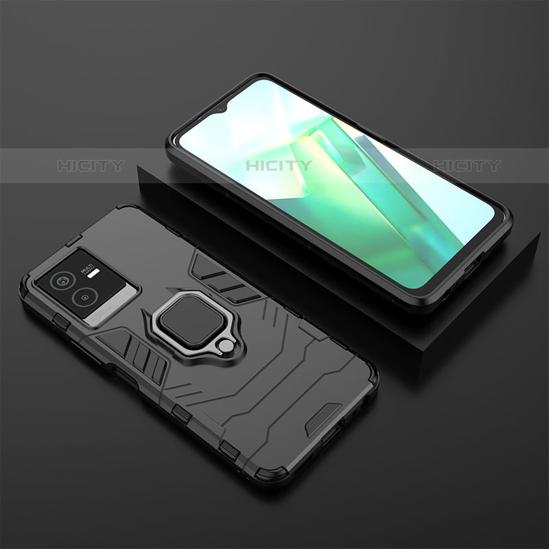 Coque Contour Silicone et Plastique Housse Etui Mat avec Magnetique Support Bague Anneau KC2 pour Vivo Y73t Noir Plus