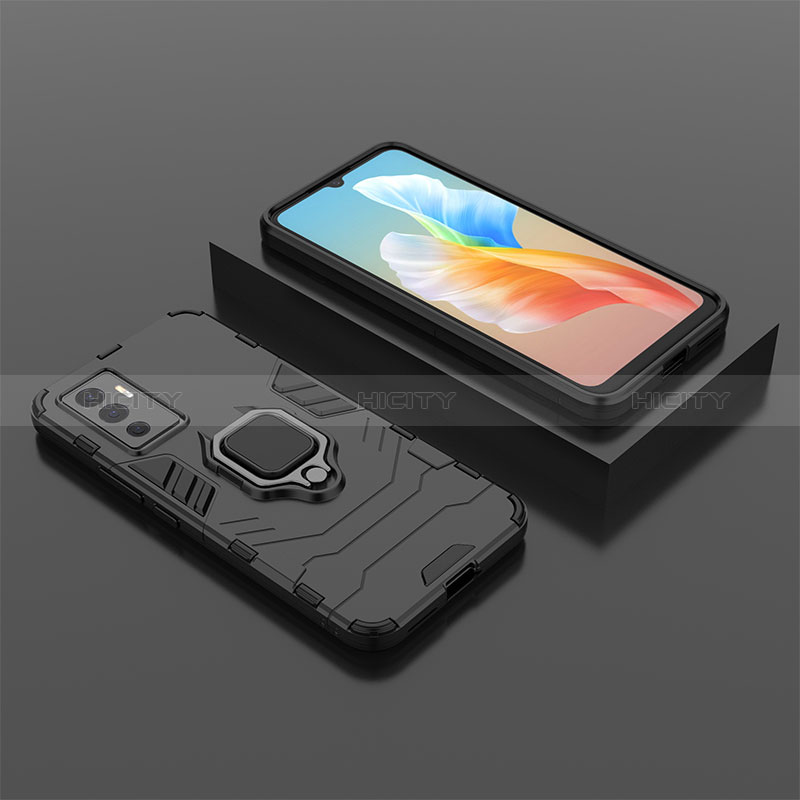 Coque Contour Silicone et Plastique Housse Etui Mat avec Magnetique Support Bague Anneau KC2 pour Vivo Y75 4G Noir Plus