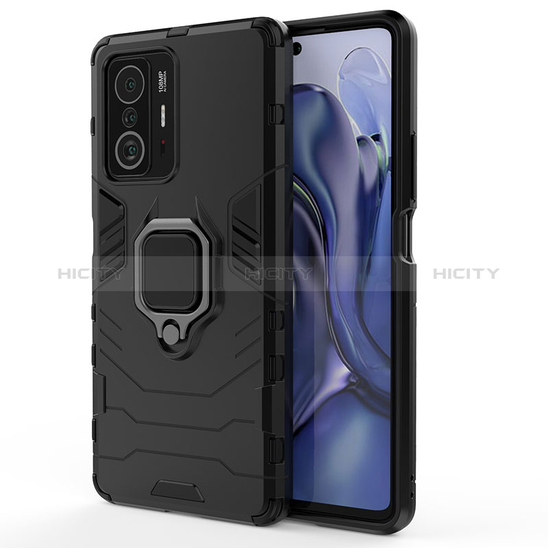 Coque Contour Silicone et Plastique Housse Etui Mat avec Magnetique Support Bague Anneau KC2 pour Xiaomi Mi 11T Pro 5G Noir Plus