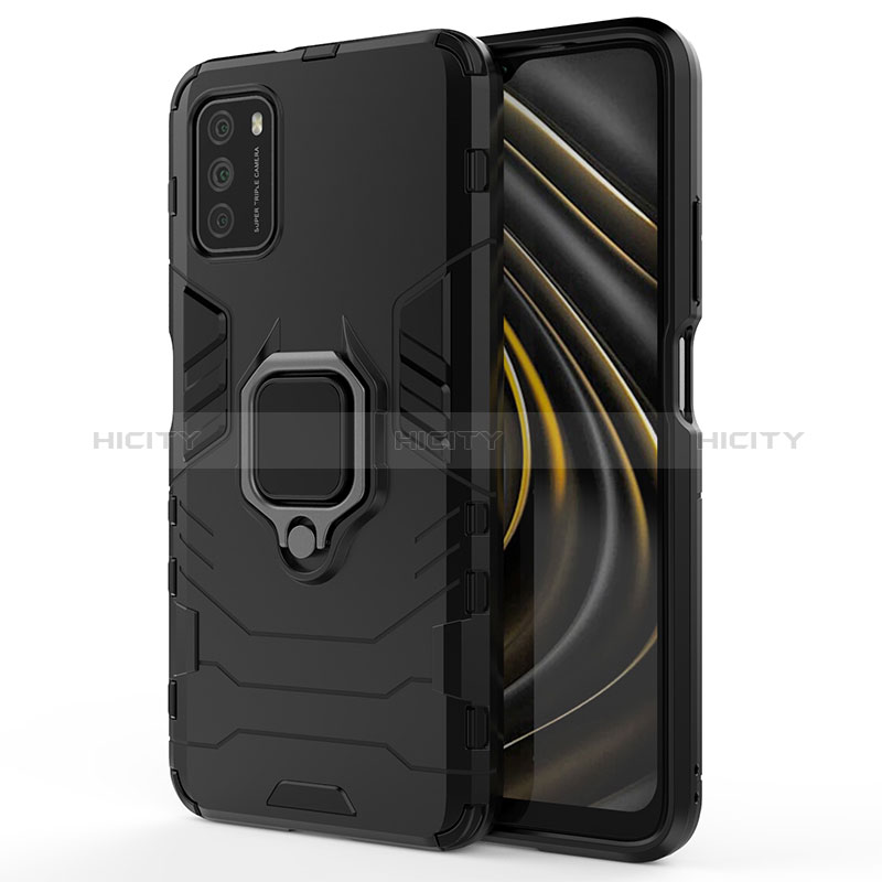 Coque Contour Silicone et Plastique Housse Etui Mat avec Magnetique Support Bague Anneau KC2 pour Xiaomi Poco M3 Noir Plus