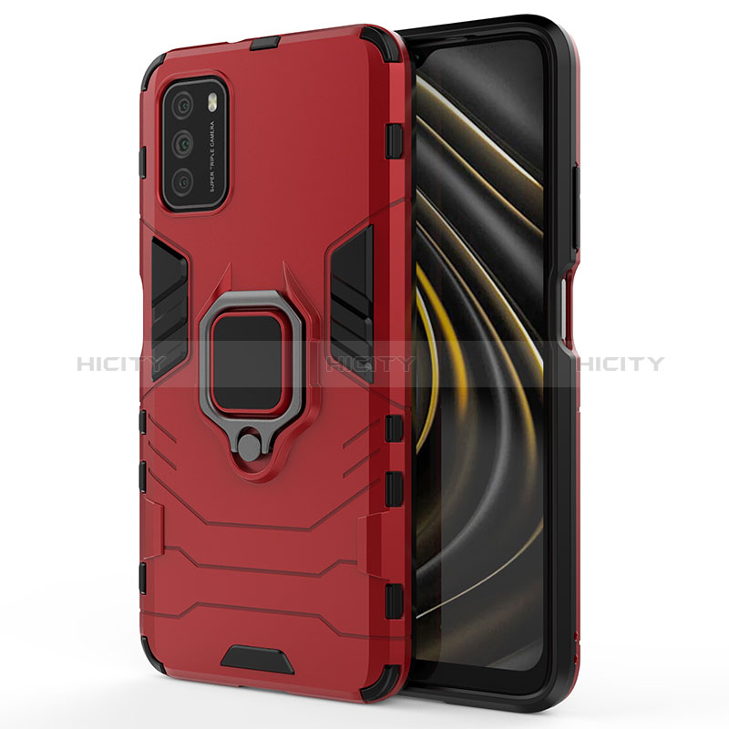 Coque Contour Silicone et Plastique Housse Etui Mat avec Magnetique Support Bague Anneau KC2 pour Xiaomi Poco M3 Rouge Plus