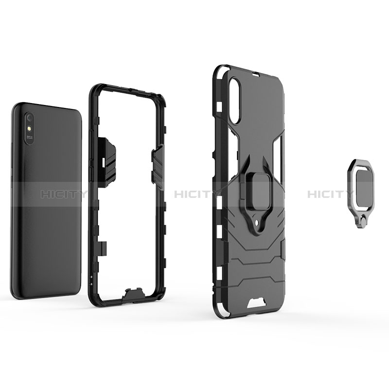 Coque Contour Silicone et Plastique Housse Etui Mat avec Magnetique Support Bague Anneau KC2 pour Xiaomi Redmi 9AT Plus