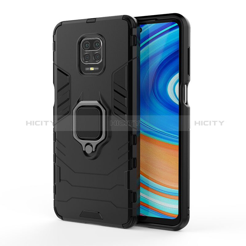 Coque Contour Silicone et Plastique Housse Etui Mat avec Magnetique Support Bague Anneau KC2 pour Xiaomi Redmi Note 9 Pro Max Noir Plus