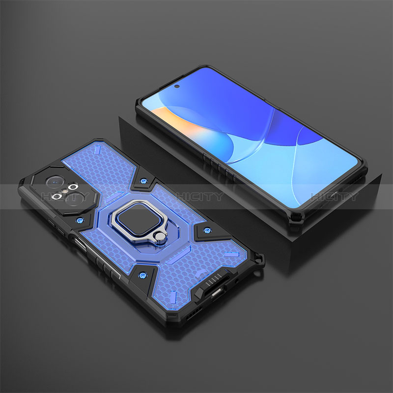 Coque Contour Silicone et Plastique Housse Etui Mat avec Magnetique Support Bague Anneau KC3 pour Huawei Honor 50 SE 5G Bleu Plus