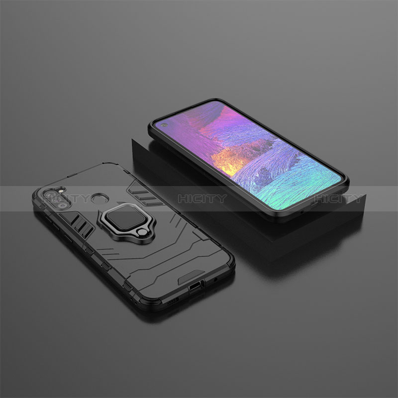 Coque Contour Silicone et Plastique Housse Etui Mat avec Magnetique Support Bague Anneau KC3 pour Samsung Galaxy A11 Noir Plus