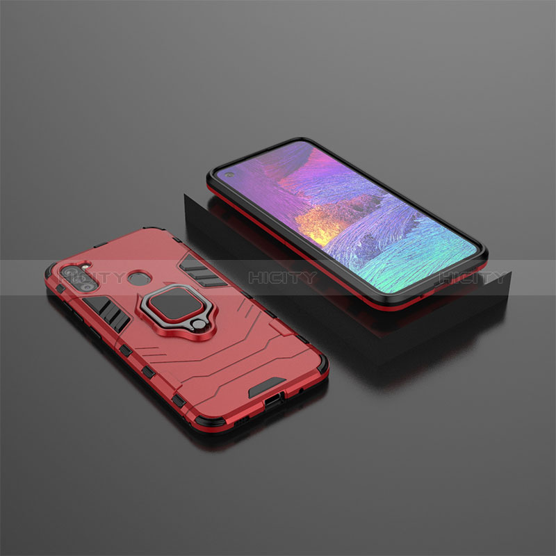 Coque Contour Silicone et Plastique Housse Etui Mat avec Magnetique Support Bague Anneau KC3 pour Samsung Galaxy A11 Rouge Plus