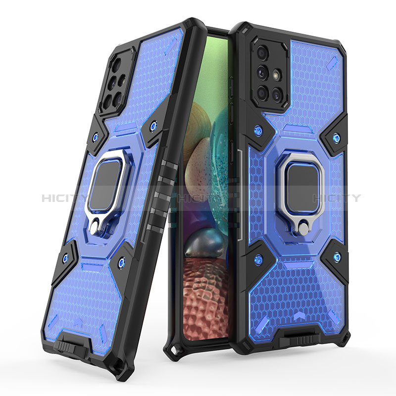 Coque Contour Silicone et Plastique Housse Etui Mat avec Magnetique Support Bague Anneau KC3 pour Samsung Galaxy A71 5G Bleu Plus