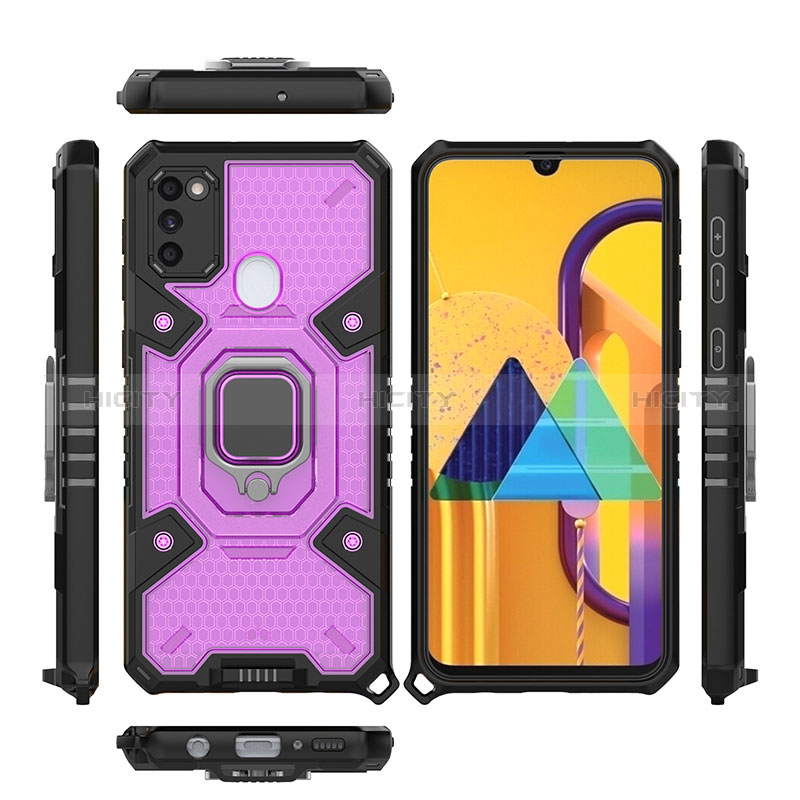 Coque Contour Silicone et Plastique Housse Etui Mat avec Magnetique Support Bague Anneau KC3 pour Samsung Galaxy M21 Violet Plus