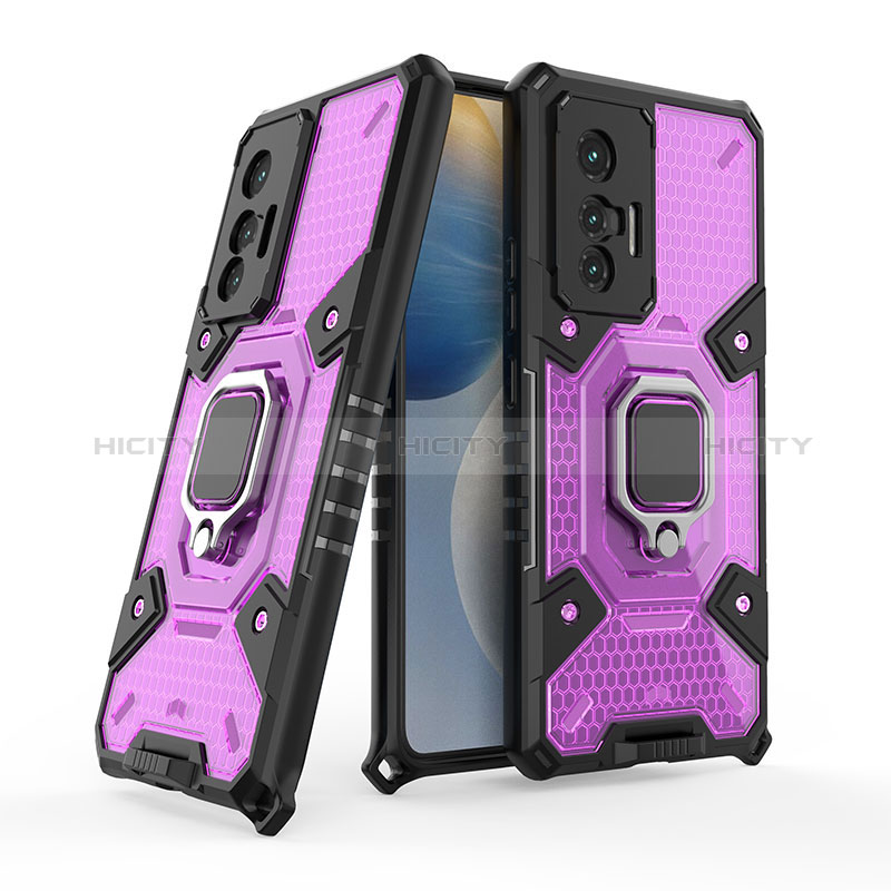 Coque Contour Silicone et Plastique Housse Etui Mat avec Magnetique Support Bague Anneau KC3 pour Vivo X70 5G Violet Plus