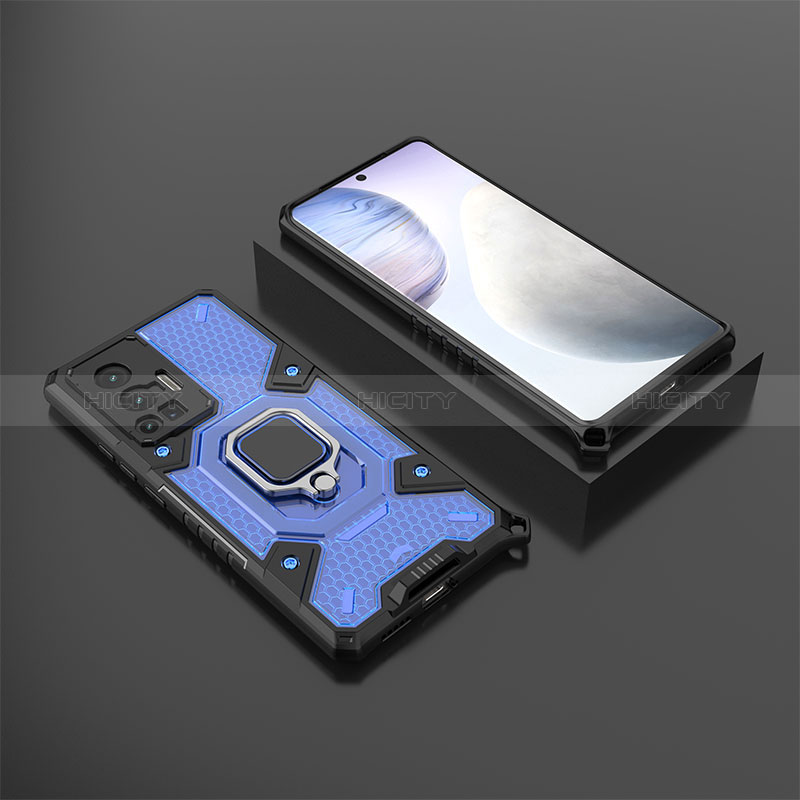 Coque Contour Silicone et Plastique Housse Etui Mat avec Magnetique Support Bague Anneau KC3 pour Vivo X70 Pro 5G Bleu Plus