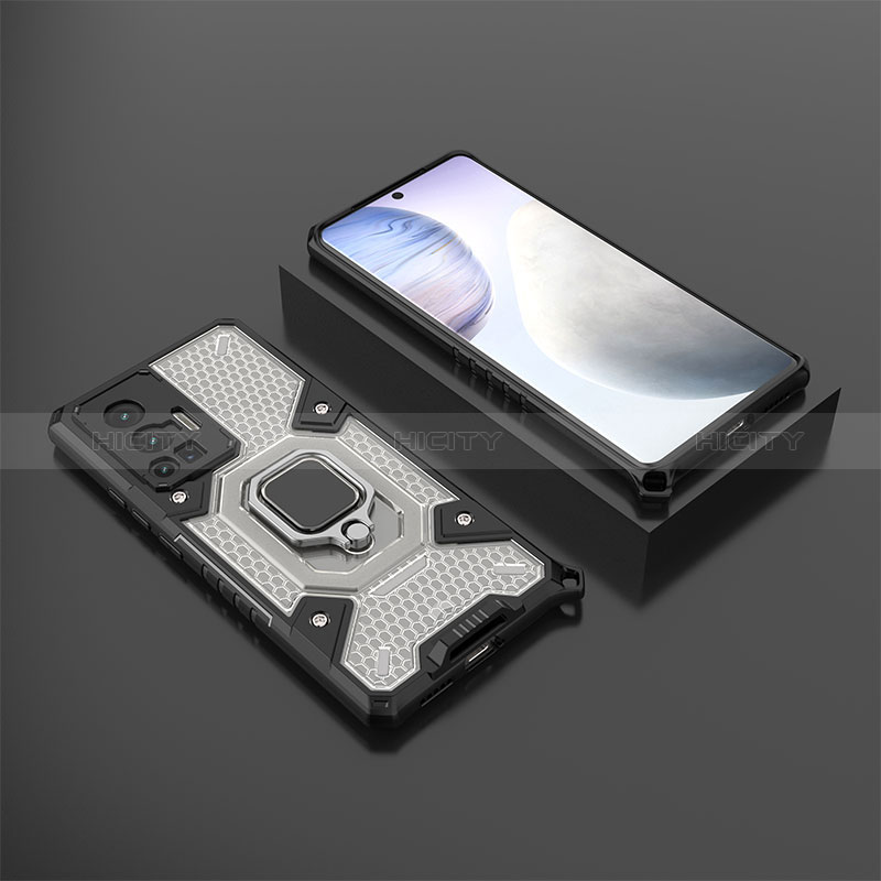 Coque Contour Silicone et Plastique Housse Etui Mat avec Magnetique Support Bague Anneau KC3 pour Vivo X70 Pro 5G Noir Plus