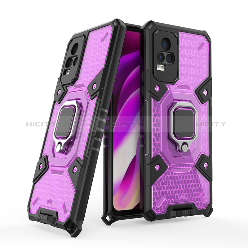 Coque Contour Silicone et Plastique Housse Etui Mat avec Magnetique Support Bague Anneau KC3 pour Vivo Y73 (2021) Violet Plus