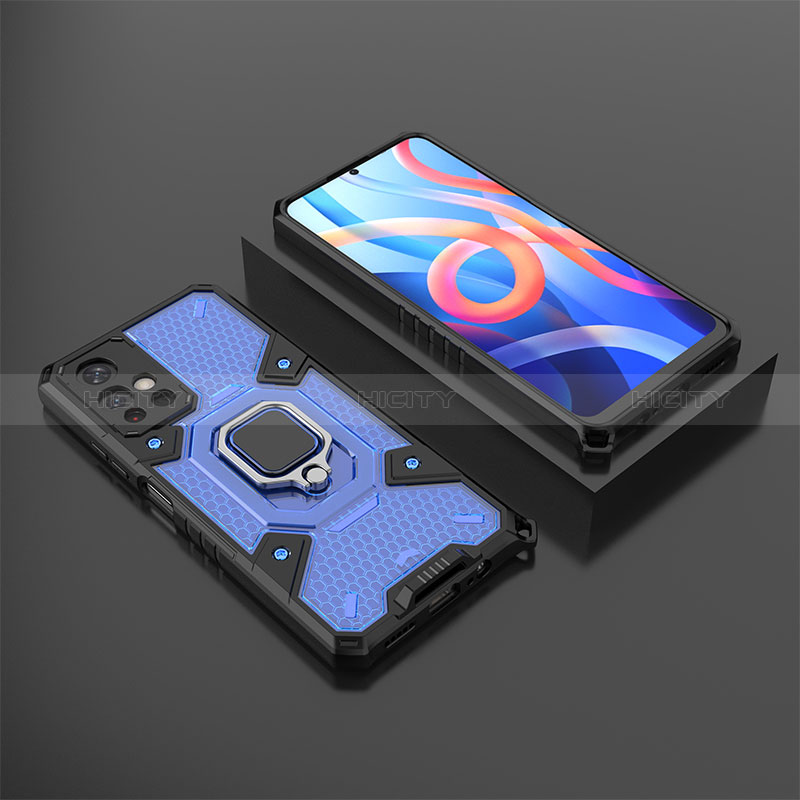 Coque Contour Silicone et Plastique Housse Etui Mat avec Magnetique Support Bague Anneau KC3 pour Xiaomi Poco M4 Pro 5G Bleu Plus