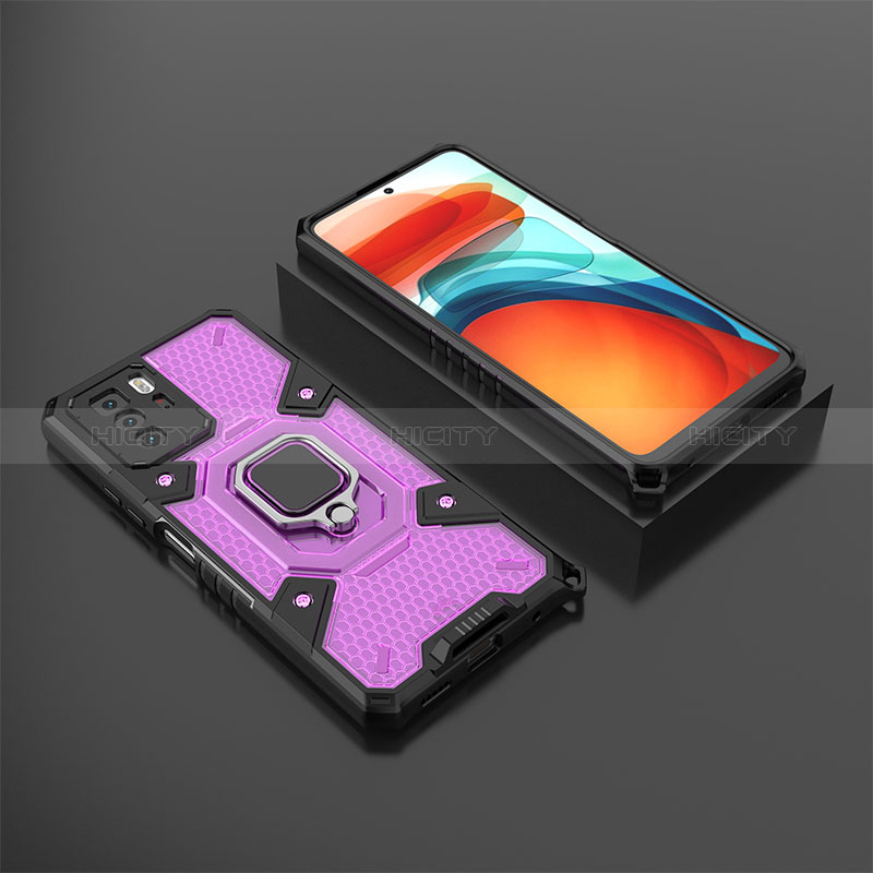 Coque Contour Silicone et Plastique Housse Etui Mat avec Magnetique Support Bague Anneau KC3 pour Xiaomi Poco X3 GT 5G Violet Plus