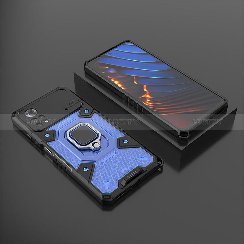 Coque Contour Silicone et Plastique Housse Etui Mat avec Magnetique Support Bague Anneau KC3 pour Xiaomi Poco X4 Pro 5G Bleu Plus