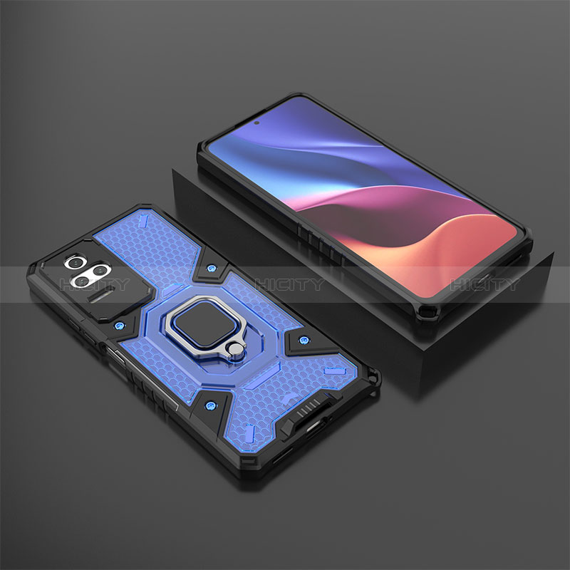 Coque Contour Silicone et Plastique Housse Etui Mat avec Magnetique Support Bague Anneau KC3 pour Xiaomi Redmi K50 5G Bleu Plus