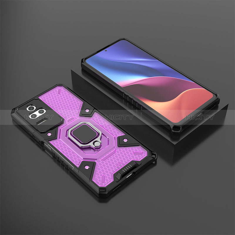 Coque Contour Silicone et Plastique Housse Etui Mat avec Magnetique Support Bague Anneau KC3 pour Xiaomi Redmi K50 5G Violet Plus