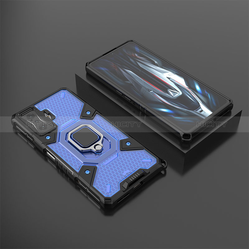 Coque Contour Silicone et Plastique Housse Etui Mat avec Magnetique Support Bague Anneau KC3 pour Xiaomi Redmi K50 Gaming 5G Bleu Plus