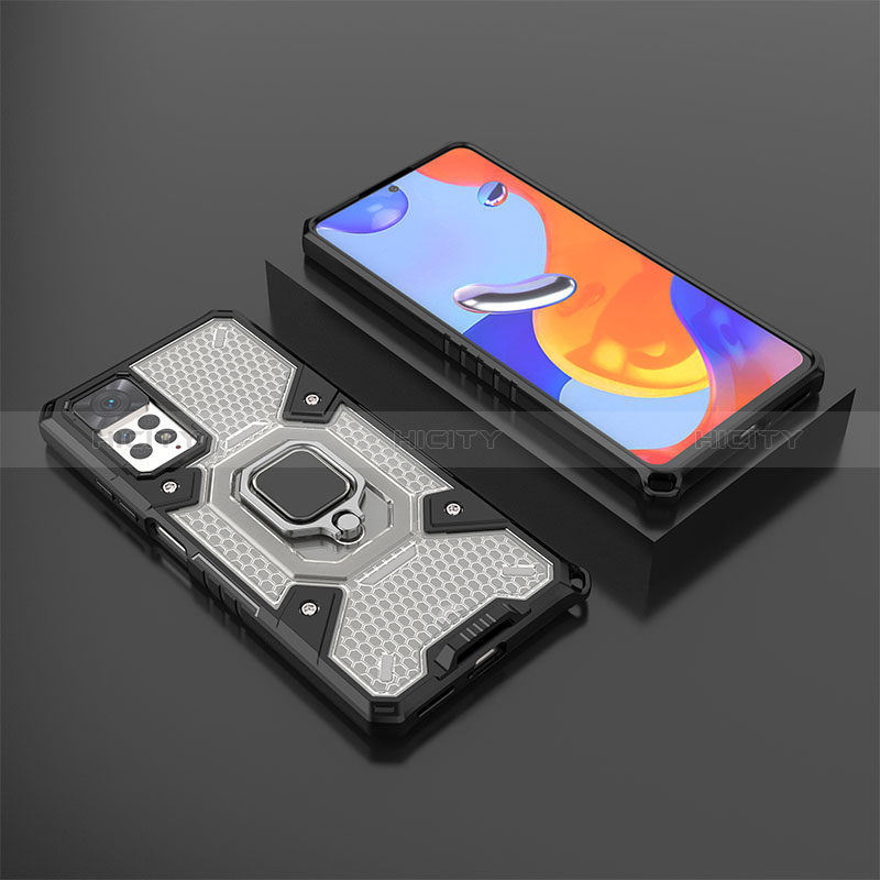 Coque Contour Silicone et Plastique Housse Etui Mat avec Magnetique Support Bague Anneau KC3 pour Xiaomi Redmi Note 11 Pro 4G Noir Plus