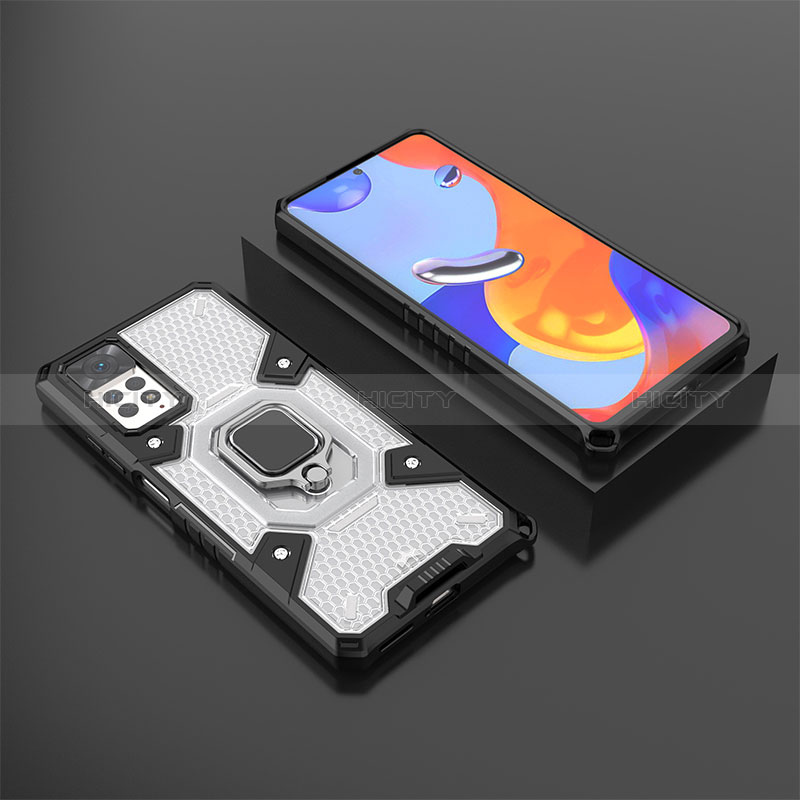 Coque Contour Silicone et Plastique Housse Etui Mat avec Magnetique Support Bague Anneau KC3 pour Xiaomi Redmi Note 11 Pro 5G Blanc Plus