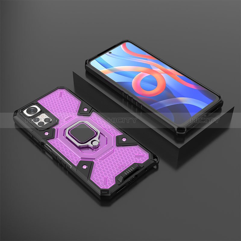 Coque Contour Silicone et Plastique Housse Etui Mat avec Magnetique Support Bague Anneau KC3 pour Xiaomi Redmi Note 11S 4G Violet Plus